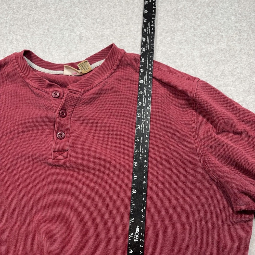 L.L.Bean Shirt Mens 2XL Red Henley Long Sleeve Thermal Waffle Knit Cotton - Picture 9 of 11